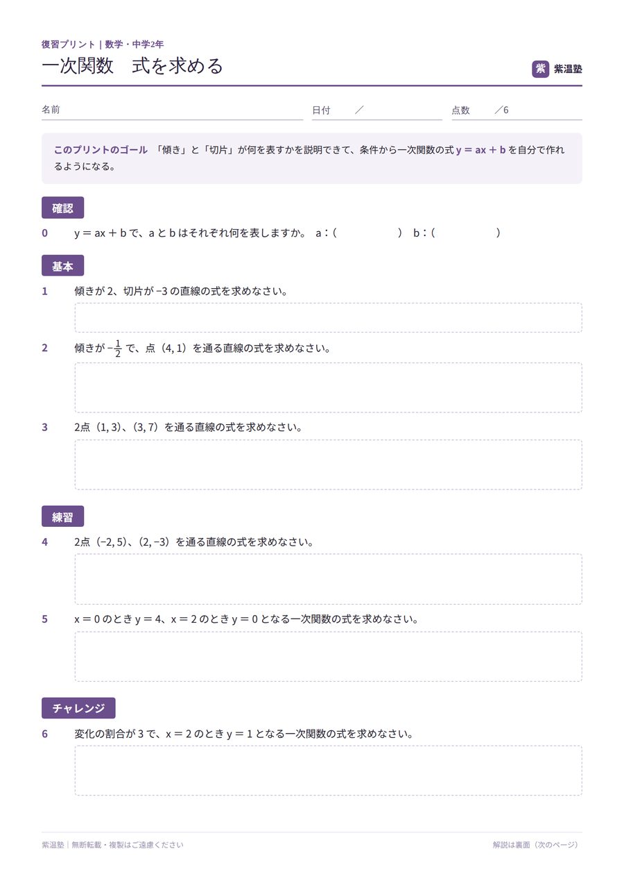 数学の復習プリント（問題）